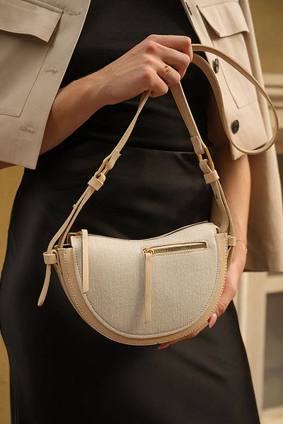 Cosy Bag Geantă de umăr cu curea lungă din pânză, cremă, cadou de Ziua Îndrăgostiților
