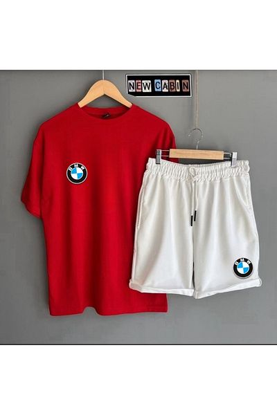 NewCabin New Season Unisex BMW Printed Oversize T-Shirt - Colorful BMW Printed Summer Shorts 2-Piece