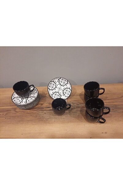 Keramika kahve fincan takımı 12 parça 6 kişilik siyah