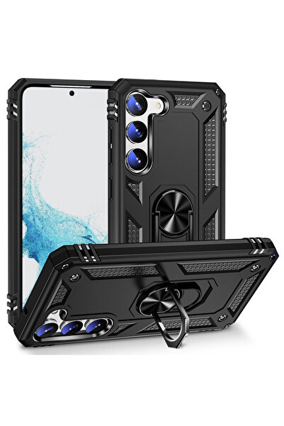 AQUA AKSESUAR Galaxy S23 Uyumlu Zırhlı Tam Korumalı Yüzük Standlı Kılıf