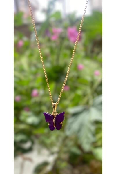 Judas Takı Women's Purple Color Butterfly Necklace