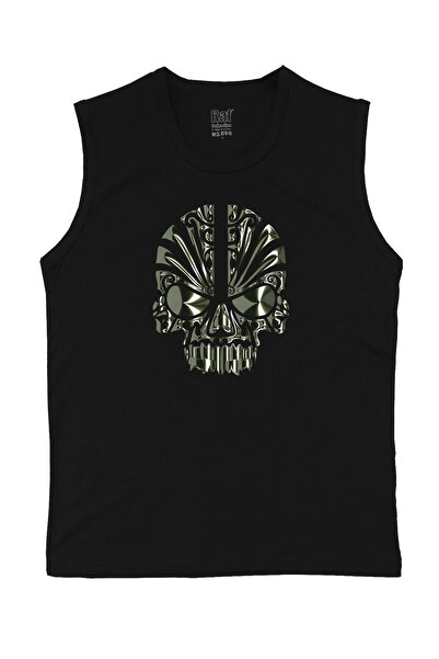 Raf Coll Tricou tricotat fără mâneci pentru bărbați, cu design cu craniu, imp...