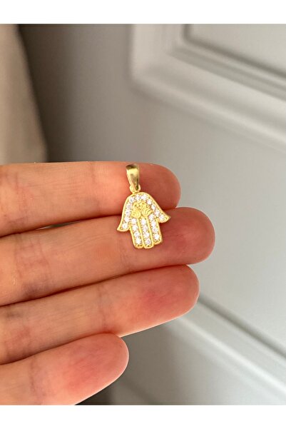 emy by emel luxury silver jewelry Altın Kaplama Taşlı Hamsa Kolye Ucu 925 Ayar Gümüş