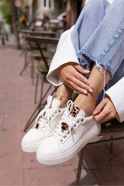 ANGELİNA JONES Pantofi de damă HERBERT White Leopard Detailed Stone