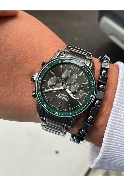 Ferrucci ALL MECHANISMES ACTIVE Steel Case Steel Band Men's Wrist Watch with Bracelet gift