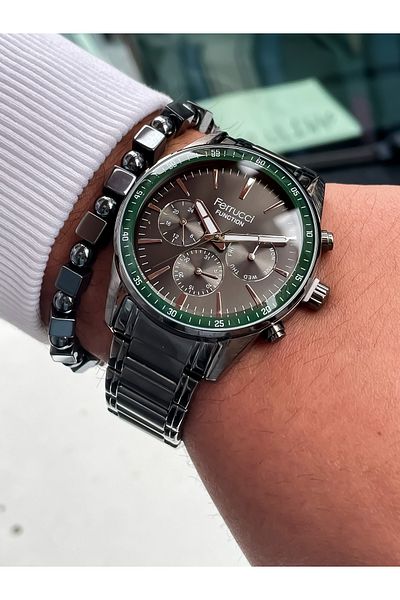 Ferrucci ALL MECHANISMES ACTIVE Steel Case Steel Band Men's Wrist Watch with Bracelet gift