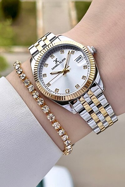Daniel Klein Gold Gümüş Renk Hediye Paketli Takvimli Kadın Kol Saati ve Bileklik