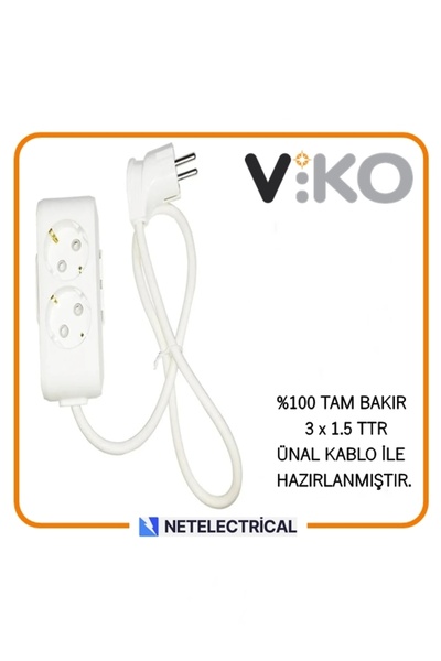 VİKO Multi-let 2'li 2 Metre Topraklı Çocuk Korumalı Kablolu Grup Priz