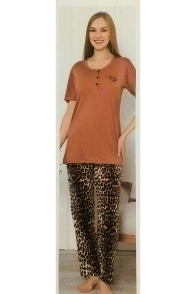 Miss Melina Σετ γυναικεία πιτζάμα με κοντό μανίκι Leopard