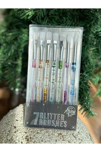 QUEEN AKSESUAR Set of 7 Imported luxury colored watery glitter soft satin painting brushes - Movable handle