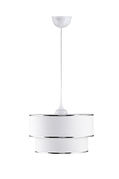 Emg DesiGn Beyaz Krom Şeritli Kumaş Pasta Avize