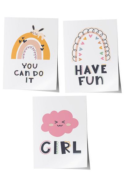 Postifull Baby Room Painting Set of 3, Baby Room Wall Decor, Kids Room Decor, Frameless Poster