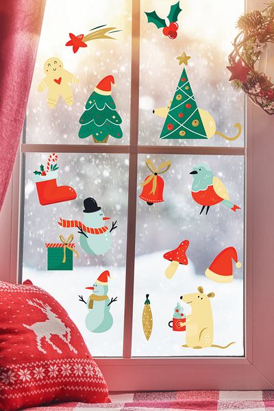 Postifull New Year Sticker Set, New Year Christmas Ornament, Christmas Decoration, Door, Wall And Glass Decoration Sticker
