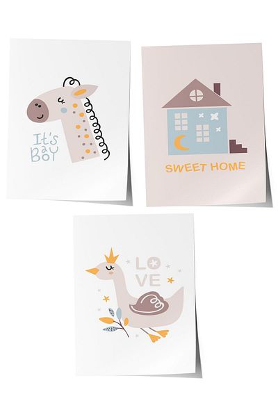 Postifull Baby Room Painting Set of 3, Baby Room Wall Decor, Kids Room Decor, Frameless Poster