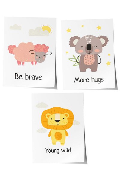 Postifull Baby Room Painting Set of 3, Baby Room Wall Decor, Kids Room Decor, Frameless Poster
