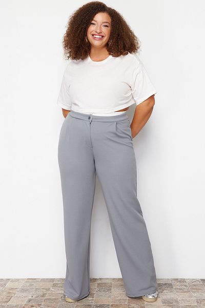 Trendyol Curve Graue Strickhose mit Taillendetail TBBSS24AR00000
