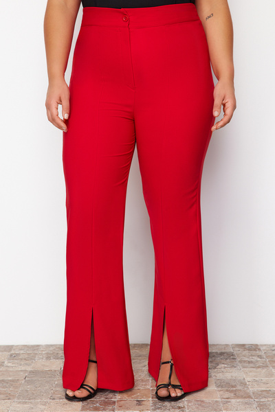 Trendyol Curve Red Wide Leg Woven Trousers - Plus Size, Slit TBBAW23AR00008