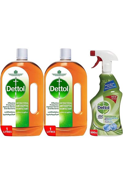 Dettol Antibacterial Liquid (Pack of 2) and Anti-Bacterial Mould & MildewTrigger Spray 500ml