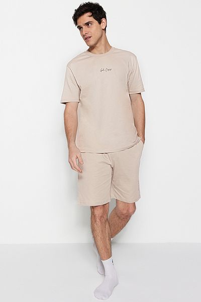 Trendyol Collection Σετ Πυτζάμες Σορτς Πιτζάμες Stone Regular Fit Crew Neck TMNSS23PT00015
