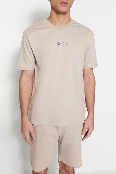 Trendyol Collection Σετ Πυτζάμες Σορτς Πιτζάμες Stone Regular Fit Crew Neck TMNSS23PT00015
