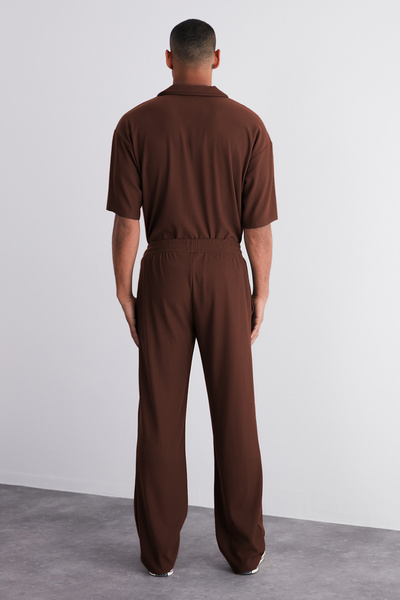 Trendyol Collection Καφέ φούτερ με φαρδύ πόδι χωρίς τσάκιση περιορισμένης έκδοσης - Κρυφό κορδόνι, One Piece TMNSS23EA00013