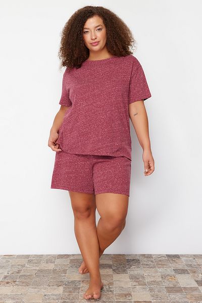 Trendyol Curve Set de pijamale tricotate, roșu Claret Melange TBBSS24AI00120