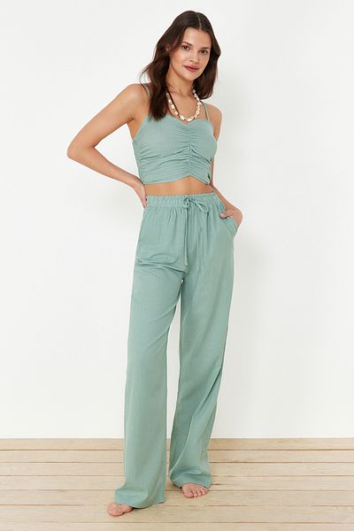 Trendyol Collection Menta szőtt strandgarnitúra - blúz és nadrág TBESS24AU00076