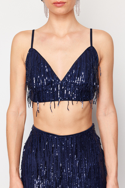 Trendyol Collection Темно-синє бюст'є з деталями з паєток TPRSS24BS00044