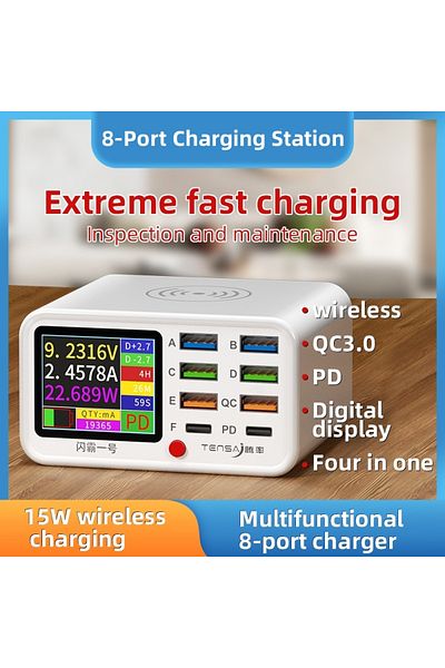 ILEPO Çok Seçenekli 8 Portlu Usb Kablosuz Hızlı Şarj İstasyonu Görsel Akım Ayrılama Şarj Cihazı...