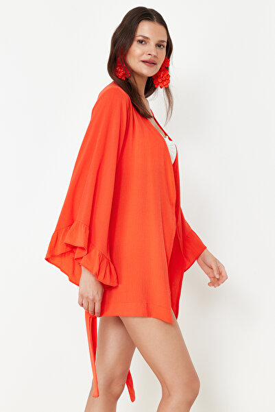 Trendyol Collection Pomegranate Flower Belted Mini Woven Flywheel Kimono & Kaftan TBESS21KM0002