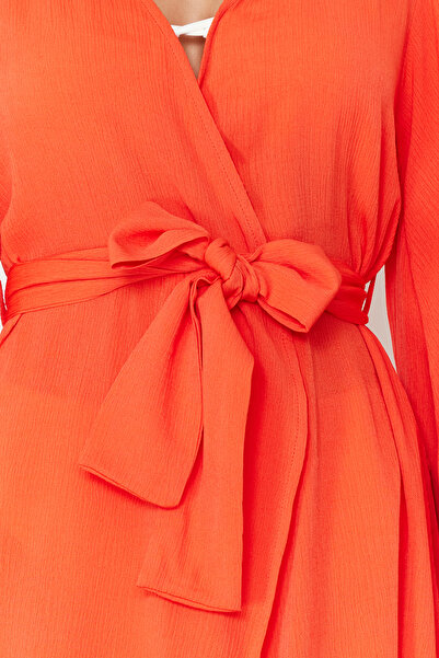 Trendyol Collection Pomegranate Flower Belted Mini Woven Flywheel Kimono & Kaftan TBESS21KM0002