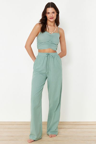 Trendyol Collection Menta szőtt strandgarnitúra - blúz és nadrág TBESS24AU00076
