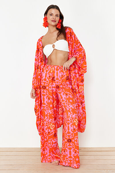 Trendyol Collection Tkané plážové kalhoty s etnickým vzorem - TBESS24PL00018