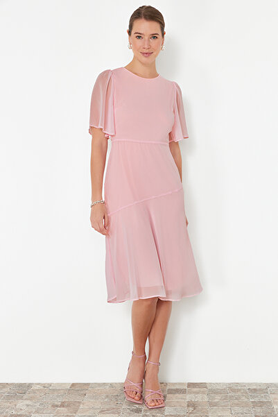 Trendyol Collection Φούστα σε σκόνη Flounce Φόρεμα σιφόν μίντι γραμμής Α υφαντό TWOSS22EL00733