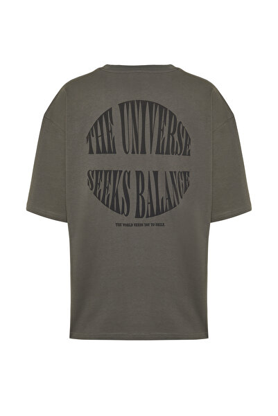 Trendyol Collection Μπλουζάκι Dark Khaki Oversize Fluffy T-Shirt 100% βαμβακερό TMNSS23TS00190