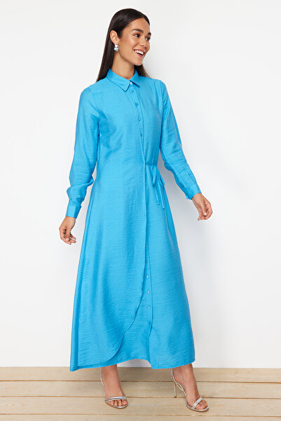 Trendyol Modest Tyrkysová košeľa s gombíkom na zaväzovanie Tctss22Eb0025