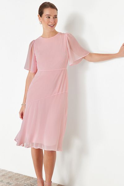 Trendyol Collection Powder Skirt Flounce A-line Chiffon Midi Lined Woven Dress TWOSS22EL00733