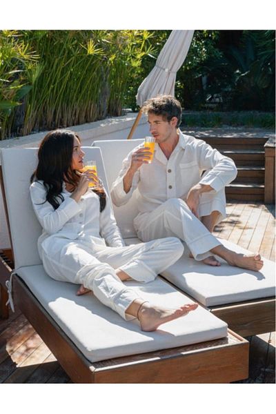Ecocotton Reya Men's Pajama Set 100% Organic Cotton Linen Cream L