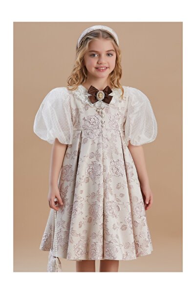 SIRRI Vintage Esintili Dantel Detaylı Kız Çocuk Premium Elbise - 7-12 Yaş
