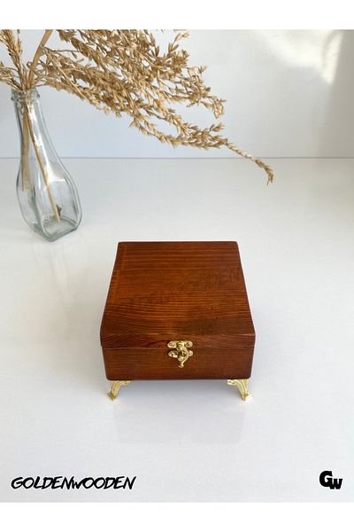 GOLDENWOODEN صندوق تخزين من الخشب الطبيعي (الجوز) (الصنوبر الأبيض) 12 سم، العرض 12 سم، الحمولة 8,5 سم