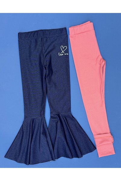 Baby Ella's 3-8 Years Denim and Combed Cotton Double Leggings Set
