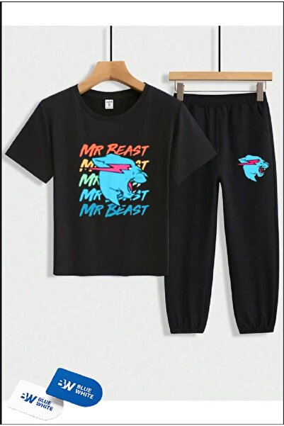 SİNSER TEKS طقم تي شيرت مطبوع للأولاد والبنات "الوحش الملون"