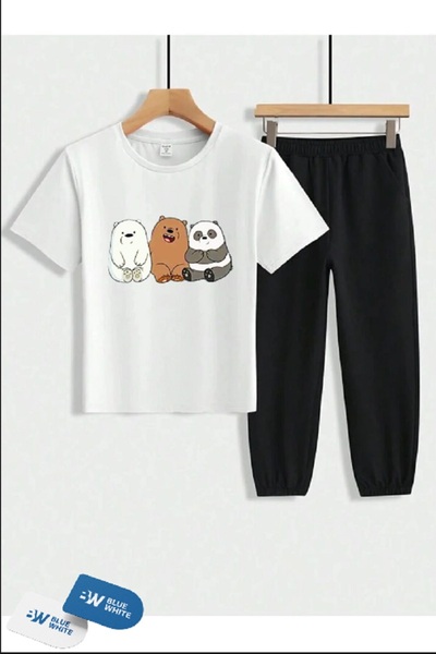 SİNSER TEKS Boy/Girl ''3-Piece Panda'' εμπριμέ μπλουζάκι-φόρμα