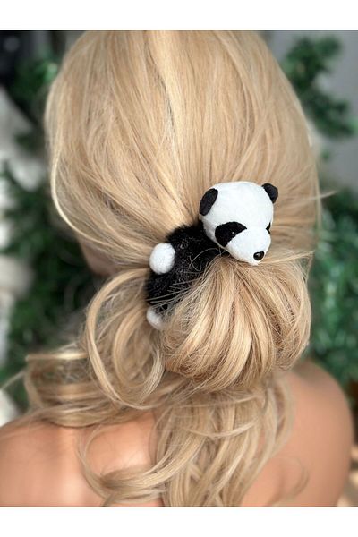QUEEN AKSESUAR Black Plush Panda Toy - Cute and Elastic Women's Children's Buckle