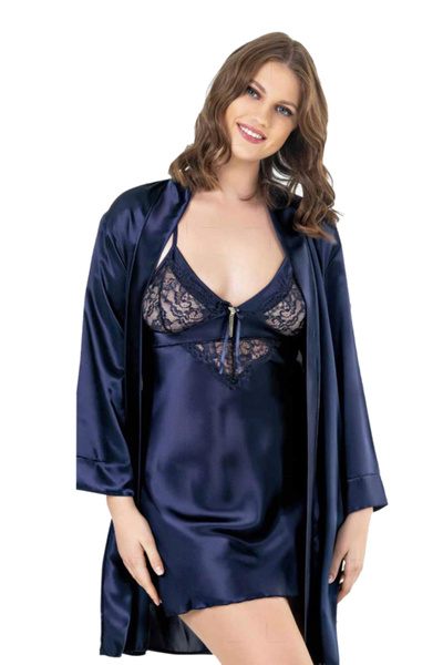 Viselya Set cămașă de noapte și halat de mare, albastru bleumarin