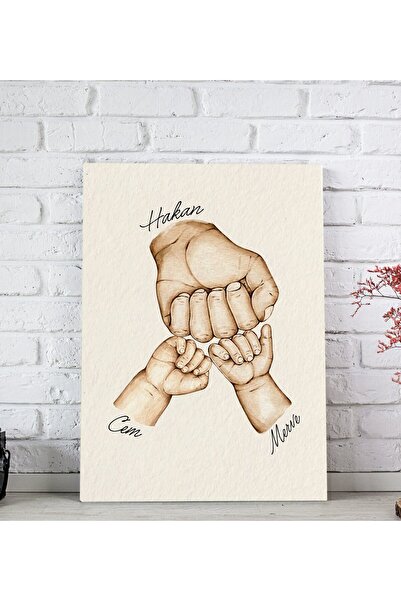 Bk Gift Kişiye Özel Baba ve Çocuklar El Tasarımlı Kanvas Tablo-2 20x30, Babay...