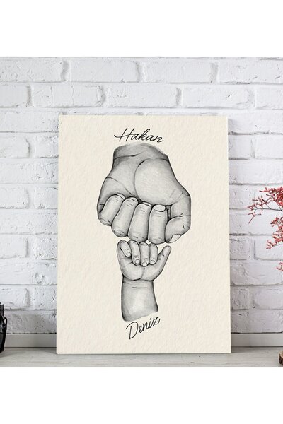 Bk Gift Kişiye Özel Baba-Çocuk El Tasarımlı Siyah Beyaz Kanvas Tablo-1 20x30,...