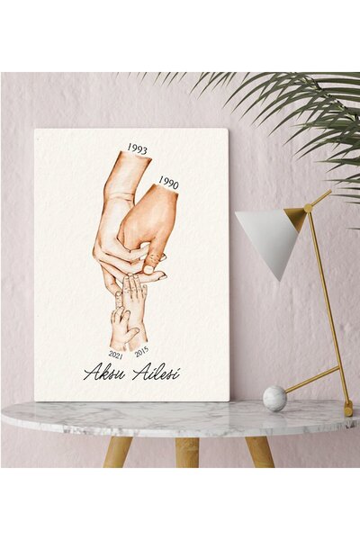 Bk Gift Kişiye Özel El Ele Tutuşan Aile Tasarımlı Renkli Kanvas Tablo-2 30x50