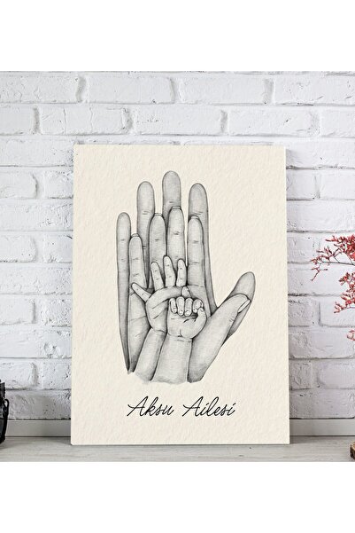 Bk Gift Kişiye Özel El Ele Tutuşan Aile Tasarımlı Siyah Beyaz Kanvas Tablo-8 ...