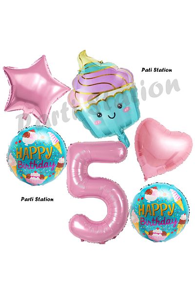Parti Station Patisserie Candy Cupcake Balloon Set for 5 Year Old Birthday - Ice Cream Theme